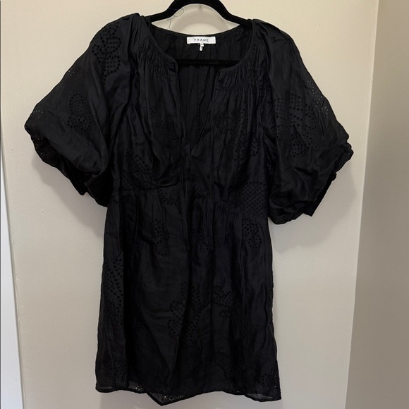 Frame Denim Dresses & Skirts - FRAME Black Puff Sleeve Eyelet Dress